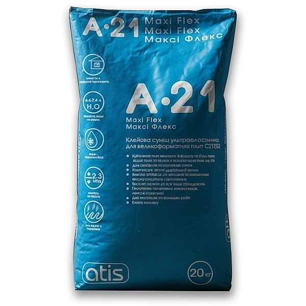 Клей для широкоформатних плит ATIS A-21 Maxi Flex 20кг (сірий) C2TE S2 (1 сорт) - Фото - 2