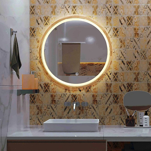 Perfection Slim Дзеркало з підсвіткою LED дуб натуральний 850мм (аурна,фронтальна,сенсорна (1 сорт) - Фото - 5