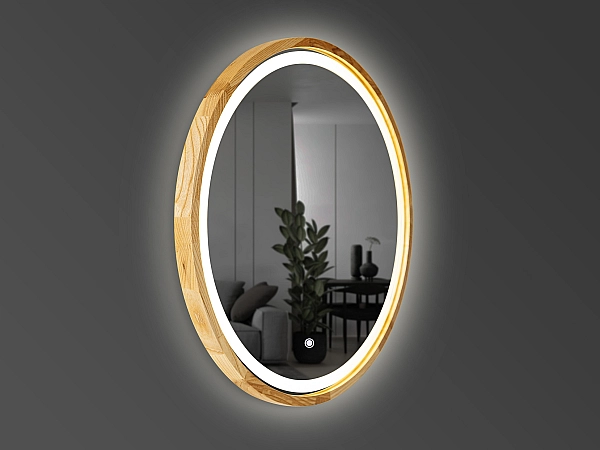 Perfection Slim Дзеркало з підсвіткою LED дуб натуральний 850мм (аурна,фронтальна,сенсорна (1 сорт) - Фото - 2