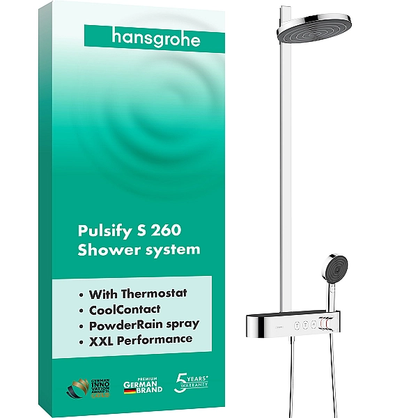 24240000 HG Pulsify Showerpipe 260 Душова система (верхній душ, ручний душ, термостат, душова стійка, шланг), хром (1 сорт) - Фото - 3