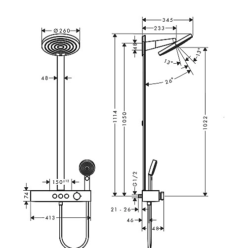 24240000 HG Pulsify Showerpipe 260 Душова система (верхній душ, ручний душ, термостат, душова стійка, шланг), хром (1 сорт) - Фото - 2