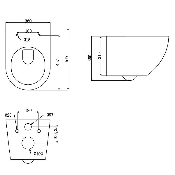 DUN30201111W Universal Підвісний безобідковий унітаз з кришкою soft-close та Vortex Flush, білий (1 сорт) - Фото - 3