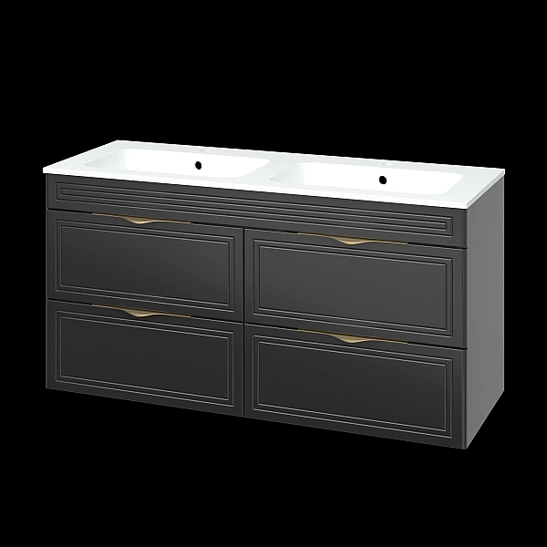 "Естель" тумба підвісна з ум. Родео 120, ( подвійна чаша ) чорна