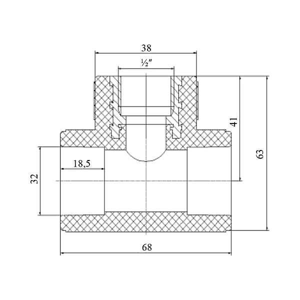 Тройник PPR Blue Ocean 32х1/2"х32 ВР - Фото - 2