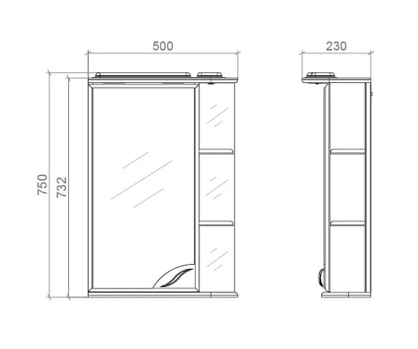 Шафа з дзеркалом з поличками і підсвіткою 50см Ліва - Фото - 2