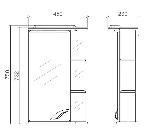Шафа з дзеркалом з поличками і підсвіткою 45см Ліва - Фото - 2