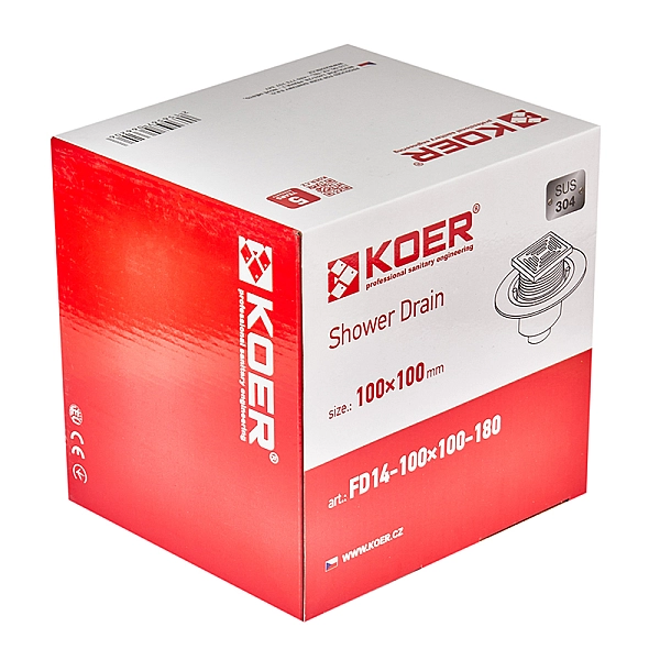 Душовий трап з нержавіючої сталі SUS304 Koer FD14-100x100-180 (прямий відвід) (AC0662) - Фото - 3