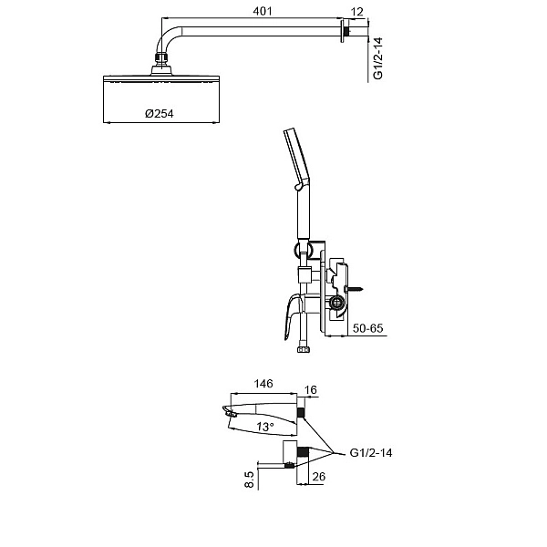 Вбудована душова система із змішувачем Koer KB-64008-01 (Колір хром) (KR3476) - Фото - 2