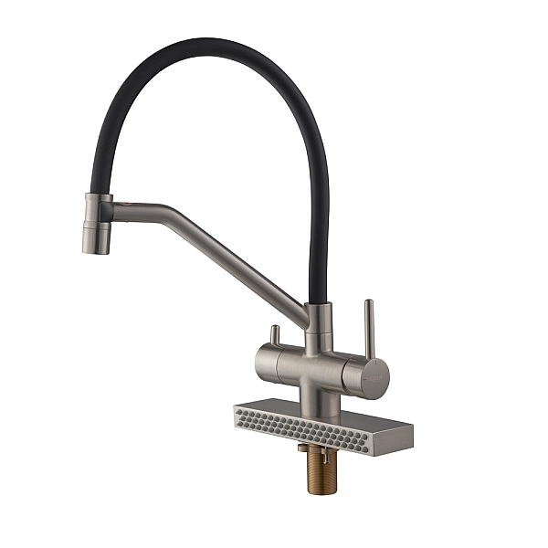 Змішувач для кухні Koer KB-74027-02 з функцією "водоспад" та чорним силіконовим виливом (KR5201) - Фото - 3