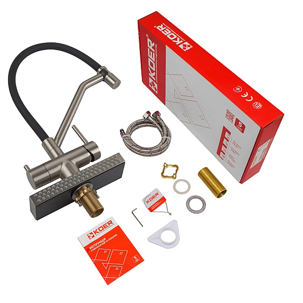 Змішувач для кухні Koer KB-74027-02 з функцією "водоспад" та чорним силіконовим виливом (KR5201) - Фото - 2