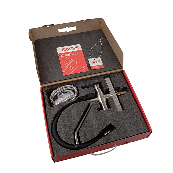 Змішувач для кухні Koer KB-74027-02 з функцією "водоспад" та чорним силіконовим виливом (KR5201) - Фото - 7