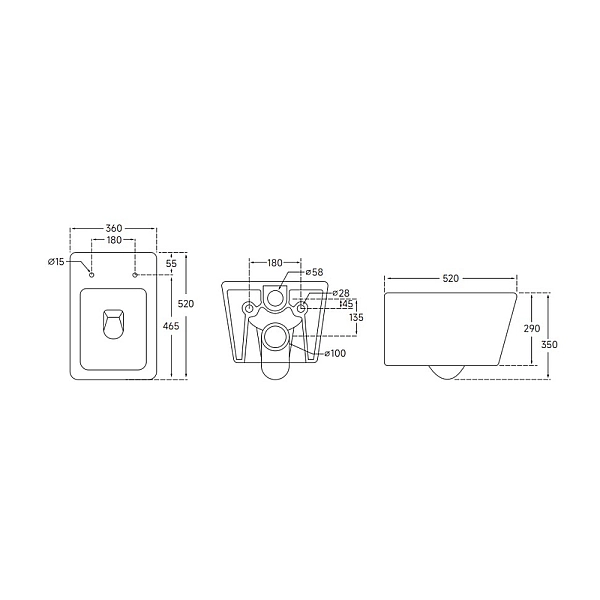Унітаз підвісний Mixxus QUADRO-0304-R 520x360x365mm, система змиву RIMLESS (MI6707) - Фото - 2