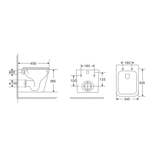 Унітаз підвісний Mixxus Premium Quadro-0301-R 490x340x360mm, система змиву Rimless (MP6452) - Фото - 2