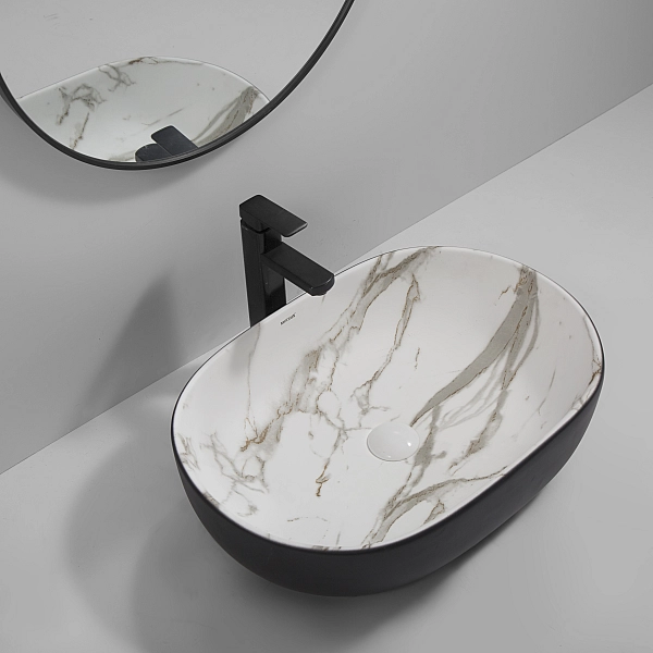 Раковина накладна MIXXUS PREMIUM ELLIPSE-0105 MARBLE-BLACK 600х400х150mm (MP6565) - Фото - 5