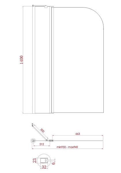 Шторки скляні на ванну Koer SR BS03-95x140-TR-01 прозоре скло 6мм, хром (KR5402) - Фото - 11