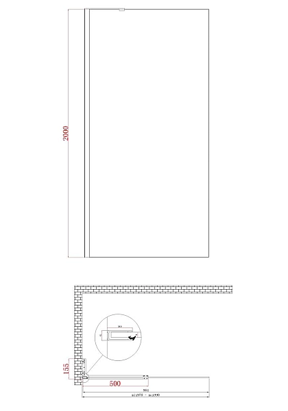 Душова перегородка Koer SR SP02-100x200-TR-01 Walk-In прозоре скло Easy Clean 8мм, хром (KR5395) - Фото - 12