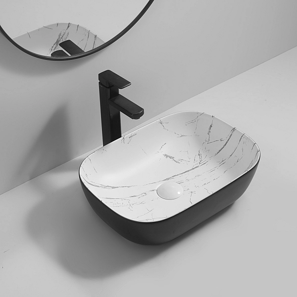 Раковина накладна MIXXUS PREMIUM DIVERSE-0112 MARBLE-BLACK 455х325х135mm (MP6541) - Фото - 5