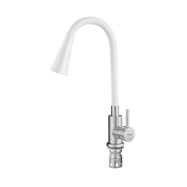 Змішувач для кухні MIXXUS SUS-011-T REFL.WHITE з силіконовим виливом з нерж. сталі SUS304, вилив білий (MI8228) - Фото - 6