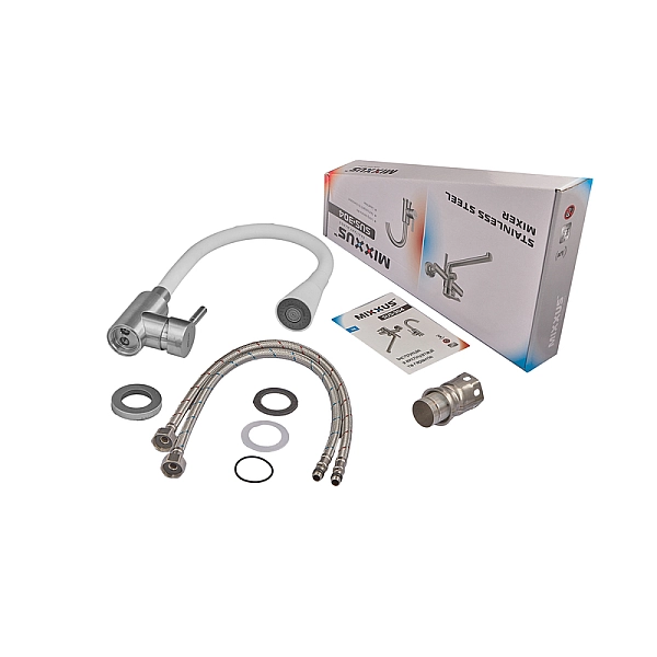 Змішувач для кухні MIXXUS SUS-011-T REFL.WHITE з силіконовим виливом з нерж. сталі SUS304, вилив білий (MI8228) - Фото - 2