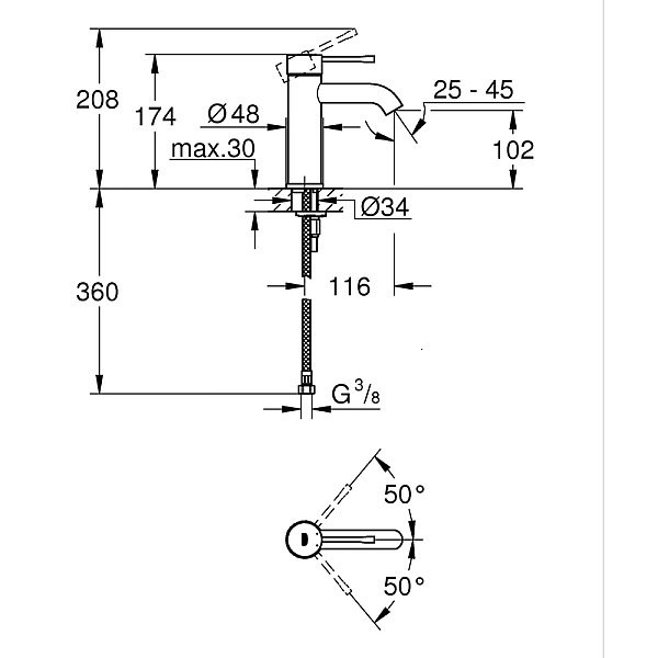 Змішувач одноважільний для раковини S-Size Grohe Essence (24172KF1) - Фото - 3
