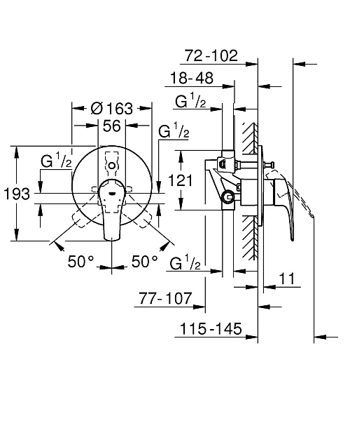 Змішувач прихованого монтажу на 2 споживача Grohe Eurosmart New (33305003) - Фото - 4