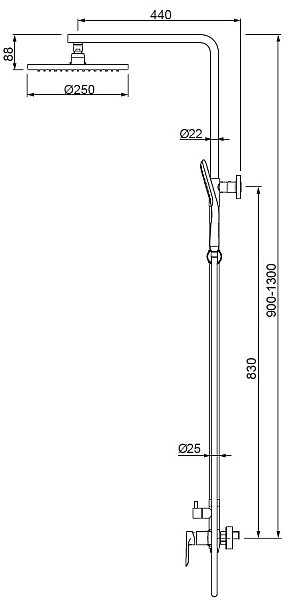 Душова колона зі змішувачем Koer KB-52028-01, 2 функції (KR5309) - Фото - 6