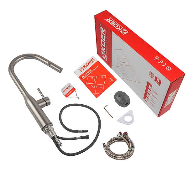 Кухонний змішувач з висувним виливом KOER KI-70004-07 (нерж. сталь) (KR3387) - Фото - 7