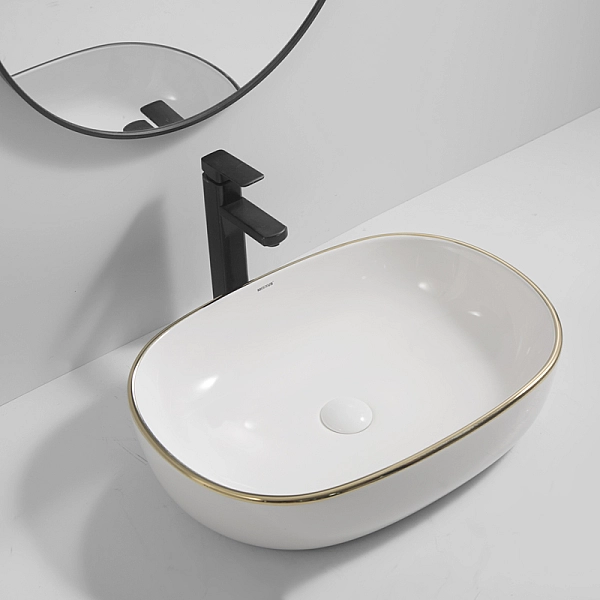 Раковина накладна Mixxus Premium ELLIPSE-0105 EDGE GOLD 600х400х150mm (MP6564) - Фото - 2