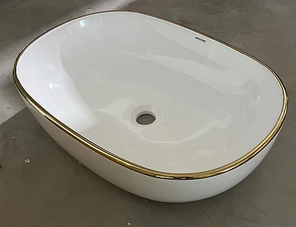 Раковина накладна Mixxus Premium ELLIPSE-0105 EDGE GOLD 600х400х150mm (MP6564) - Фото - 4