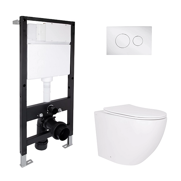 Готовое решение Qtap для ванной комнаты: подвесной унитаз Robin Ultra Quiet 520x365x365 + комплект инсталляции Standard (круглая кнопка Chrome)