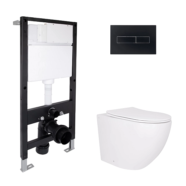 Готовое решение Qtap для ванной комнаты: подвесной унитаз Robin Ultra Quiet 520x365x365 + комплект инсталляции Standard (линейная кнопка Black)