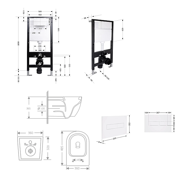 Готовое решение Qtap для ванной комнаты: подвесной унитаз Jay Rimless 485x360x320 + комплект инсталляции Standard (линейная кнопка White) - Фото - 2