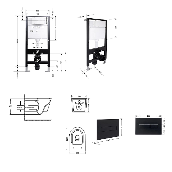 Готове рішення Qtap для ванної кімнати: підвісний унітаз Jay Ultra Quiet 520x360x320 + комплект інсталяції Standard (лінійна клавіша Black) - Фото - 2