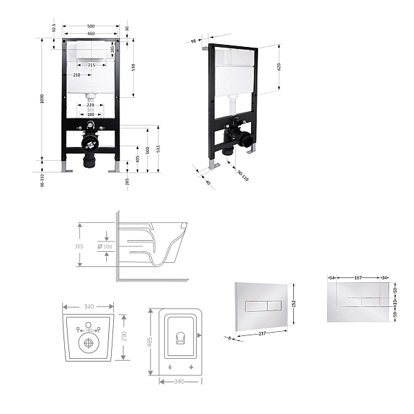 Готовое решение Qtap для ванной комнаты: подвесной унитаз Crow Rimless 485x340x330 + комплект инсталляции Standard (линейная кнопка Chrome) - Фото - 2