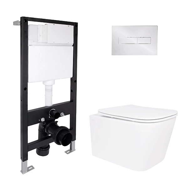 Готове рішення Qtap для ванної кімнати: підвісний унітаз Crow Rimless 485x340x330 + комплект інсталяції Standard (лінійна клавіша Chrome)