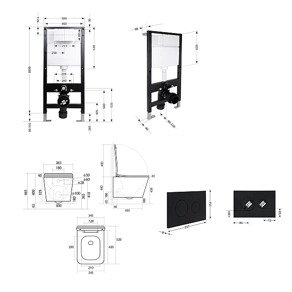 Готовое решение Qtap для ванной комнаты: подвесной унитаз Tern Ultra Quiet 525x345x360 + комплект инсталляции Standard (круглая кнопка Black) - Фото - 2