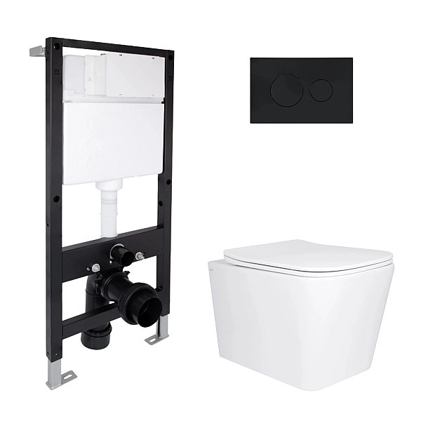 Готовое решение Qtap для ванной комнаты: подвесной унитаз Tern Ultra Quiet 525x345x360 + комплект инсталляции Standard (круглая кнопка Black)