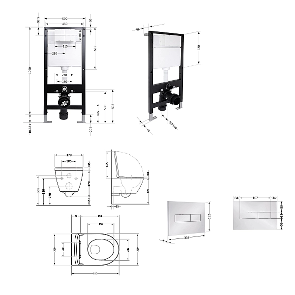 Готовое решение Qtap для ванной комнаты: подвесной унитаз Robin Ultra Quiet 520x365x365 + комплект инсталляции Standard (линейная кнопка Chrome) - Фото - 2