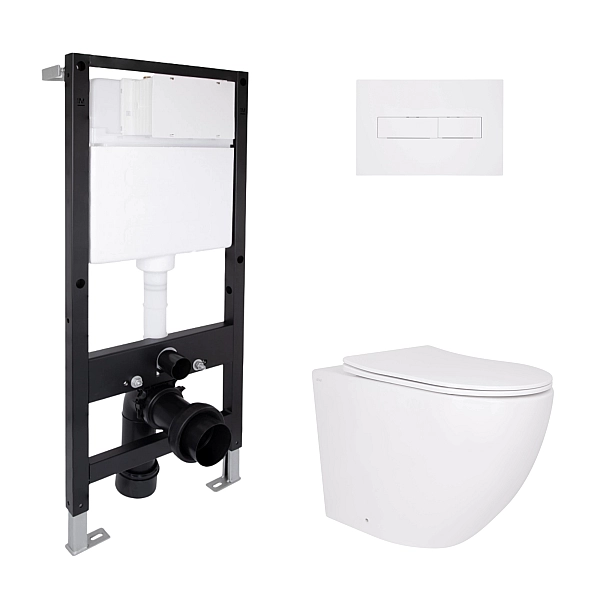 Готовое решение Qtap для ванной комнаты: подвесной унитаз Robin Ultra Quiet 520x365x365 + комплект инсталляции Standard (линейная кнопка White)