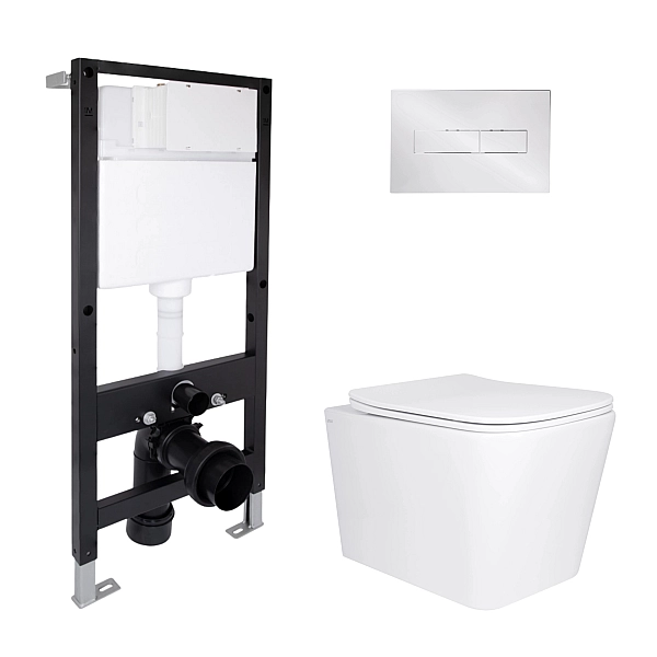 Готове рішення Qtap для ванної кімнати: підвісний унітаз Tern Ultra Quiet 525x345x360 + комплект інсталяції Standard (лінійна клавіша Chrome)