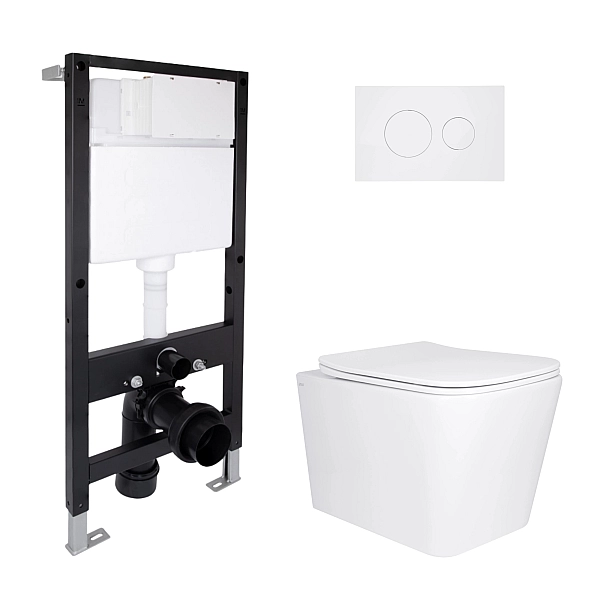 Готовое решение Qtap для ванной комнаты: подвесной унитаз Tern Ultra Quiet 525x345x360 + комплект инсталляции Standard (круглая кнопка White)