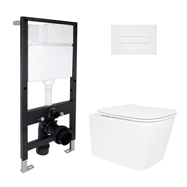 Готовое решение Qtap для ванной комнаты: подвесной унитаз Crow Rimless 485x340x330 + комплект инсталляции Standard (линейная кнопка White)