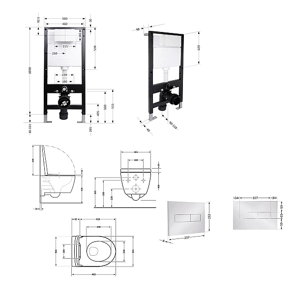 Готове рішення Qtap для ванної кімнати: підвісний унітаз Taurus Ultra Quiet 485x360x350 + комплект інсталяції Standard (лінійна клавіша Chrome) - Фото - 2