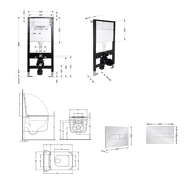 Готове рішення Qtap для ванної кімнати: підвісний унітаз Gemini Ultra Quiet 520x360x350 + комплект інсталяції Standard (лінійна клавіша Chrome) - Фото - 2