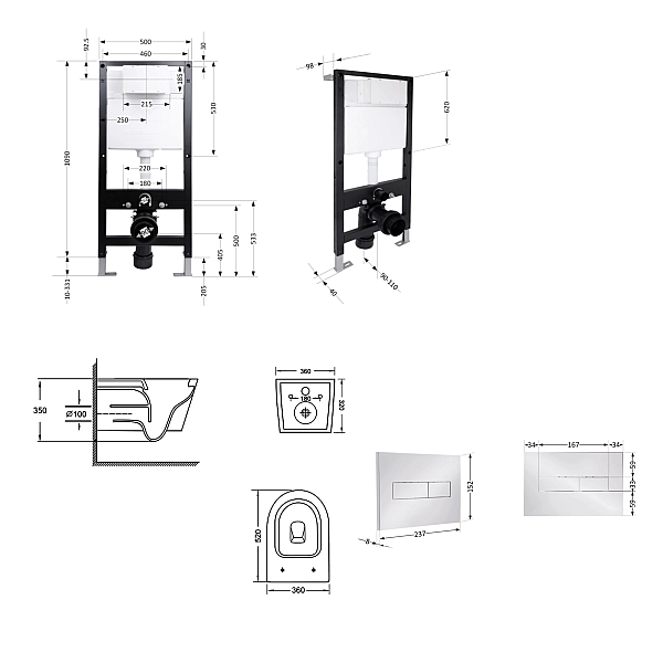Готовое решение Qtap для ванной комнаты: подвесной унитаз Jay Ultra Quiet 520x360x320 + комплект инсталляции Standard (линейная кнопка Chrome) - Фото - 2