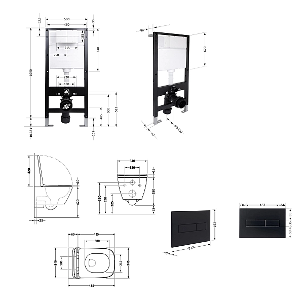 Готове рішення Qtap для ванної кімнати: підвісний унітаз Crow Ultra Quiet 485x340x290 + комплект інсталяції Standard (лінійна клавіша Black) - Фото - 2