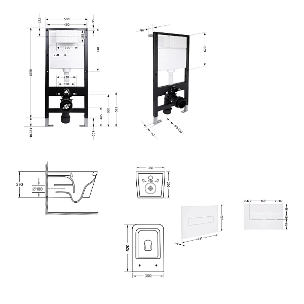 Готове рішення Qtap для ванної кімнати: підвісний унітаз Crow Ultra Quiet 520x360x290 + комплект інсталяції Standard (лінійна клавіша White) - Фото - 2