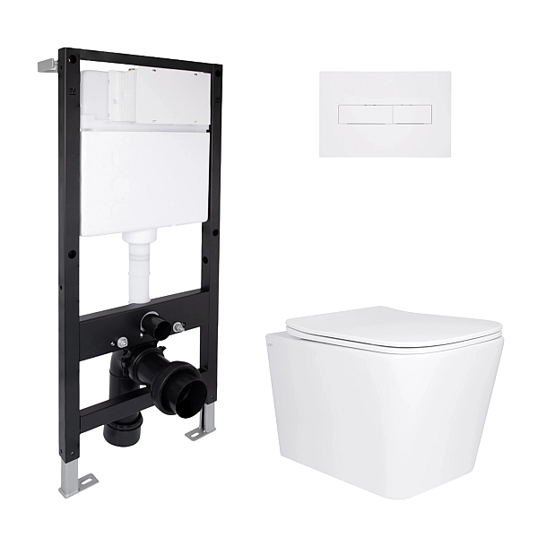 Готовое решение Qtap для ванной комнаты: подвесной унитаз Tern Ultra Quiet 525x345x360 + комплект инсталляции Standard (линейная кнопка White)