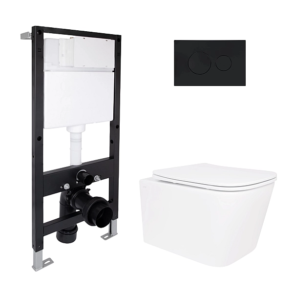 Готове рішення Qtap для ванної кімнати: підвісний унітаз Crow Rimless 485x340x330 + комплект інсталяції Standard (кругла клавіша Black)