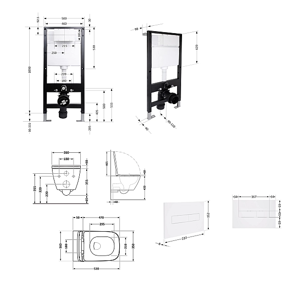 Готовое решение Qtap для ванной комнаты: подвесной унитаз Crow Rimless 520x360x290 + комплект инсталляции Standard (линейная кнопка White) - Фото - 2